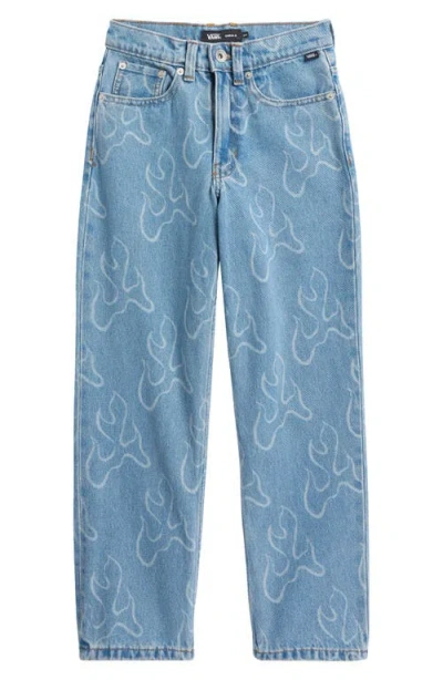 Vans Kids' Check-5 Print Loose Fit Denim Jeans In Stonewash Blue