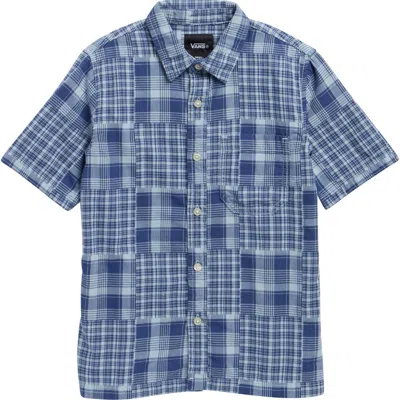 Vans Kids' Larkspur Mixed Plaid Short Sleeve Shirt In Blue