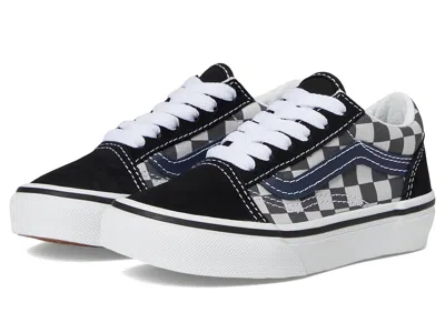 Vans Kids Old Skooltm (little Kid) Kid's Shoes Tonal Check Blue : 10.5 Little Kid M, Canvas/suede In Black
