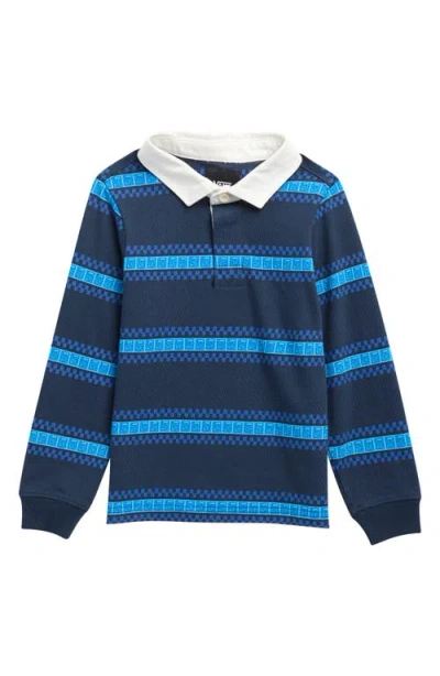 Vans Kids' Print Rugby Long Sleeve Cotton T-shirt In Blue