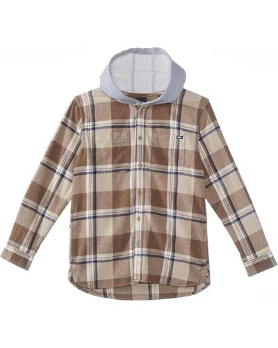 Vans Kids  Lopes Shirt Xl Dirt Plaid Print 100% Cotton Long Sleeve Hoodie Erk153 In Brown
