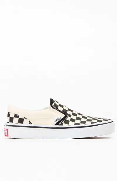 Vans Kids White & Black Checker Classic Slip-on Shoes In Black/white In Multi
