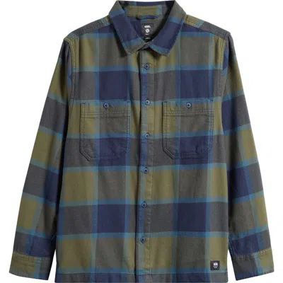 Vans Larkspur Plaid Stretch Cotton Flannel Button-up Shirt In Blue