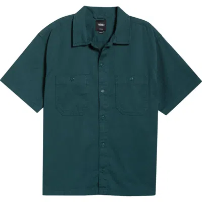 Vans Larkspur Short Sleeve Cotton Button-up Work Shirt In Green