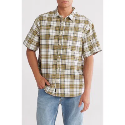 Vans Lawson Plaid Short Sleeve Cotton & Linen Button-up Shirt In Marshmallow