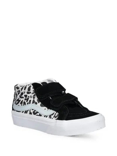 Vans Kids' Leopard-print Touch-strap Trainers In 黑色