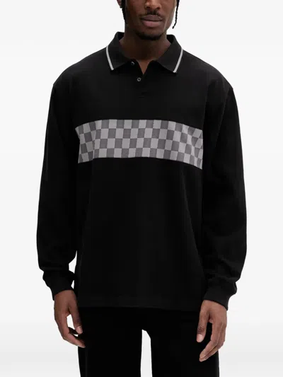 Vans Medford Checkerboard Long-sleeve Polo In Red
