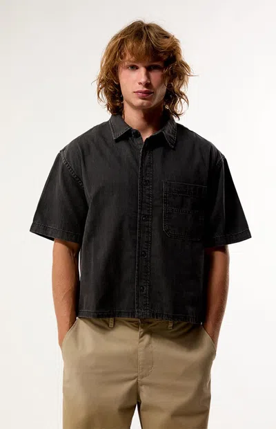 Vans Men's Cyrus Straight Hem Denim Short Sleeve Shirt In Washed Black