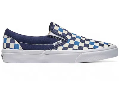 Pre-owned Vans Men's  Classic Slipon Checkerboard Sneakers In Navy Blue/white In Multi