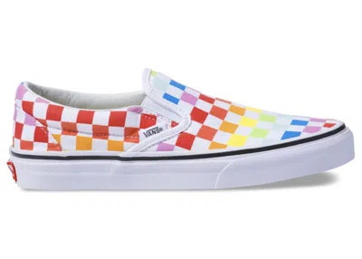 Pre-owned Vans Men's  Classic Slipon Checkerboard Sneakers In Rainbow/white