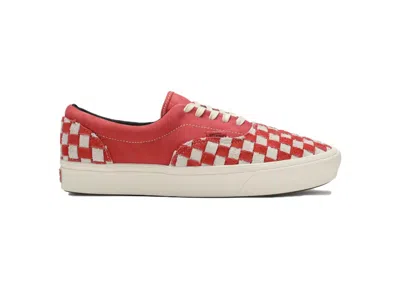 Pre-owned Vans Men's  Comfycush Era Xl Chenille Checkerboard Sneakers In Racing Red/marshmallow