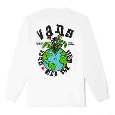 Vans Men's  Earth Pattern Printing Round Neck Long Sleeves White T-shirt