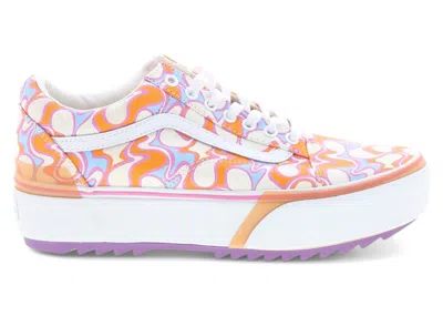 Pre-owned Vans Men's  Old Skool Stacked Uv Ink Peace Sneakers In Orange/white