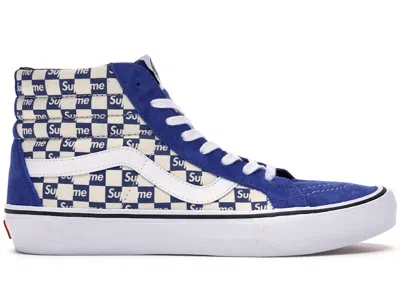 Pre-owned Vans Men's  Sk8hi Supreme Checker Logo Sneakers In Blue/white