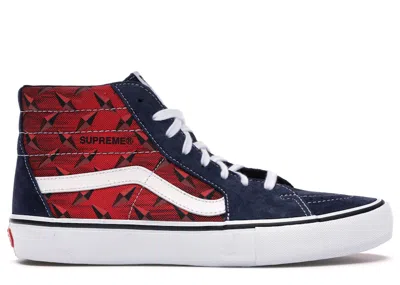 Pre-owned Vans Men's  Sk8hi Supreme Diamond Plate Sneakers In Navy Blue/red In Multi