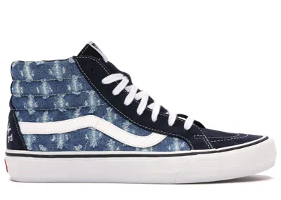 Pre-owned Vans Men's  Sk8hi Supreme Hole Punch Denim Sneakers In Blue/white In Multi