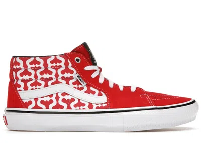 Pre-owned Vans Men's  Skate Grosso Mid Supreme Monogram S Logo Sneakers In Red/white