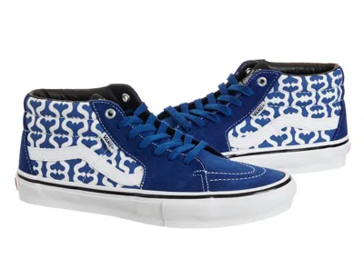 Pre-owned Vans Men's  Skate Grosso Mid Supreme Monogram S Logo Sneakers In Royal/white
