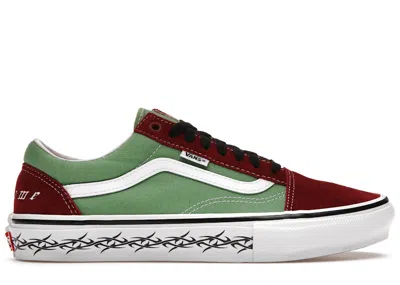 Pre-owned Vans Men's  Skate Old Skool Supreme Tribal Barbed Wire Sneakers In Green/red/white