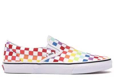 Pre-owned Vans Men's  Slipon Checkerboard Sneakers In Rainbow/true White