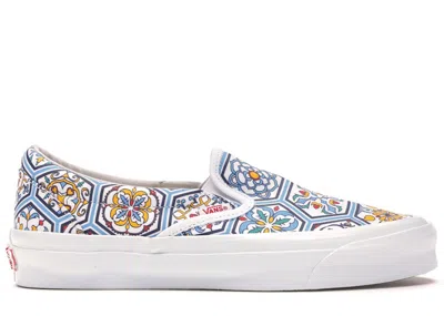 Pre-owned Vans Men's  Slipon Kith Moroccan Tile Blue Sneakers In White