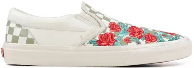 Pre-owned Vans Men's  Slipon Rose Embroidery Sneakers In Marshmallow/turtledove