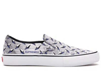 Pre-owned Vans Men's  Slipon Supreme Diamond Plate Sneakers In White