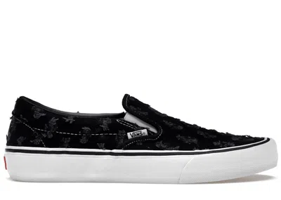 Pre-owned Vans Men's  Slipon Supreme Hole Punch Denim Sneakers In Black/white In Multi