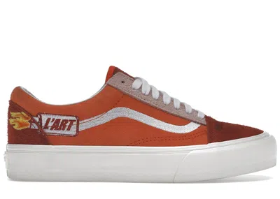 Pre-owned Vans Men's  Vault Old Skool Kar L'art Exhaust Sneakers In Orange/white