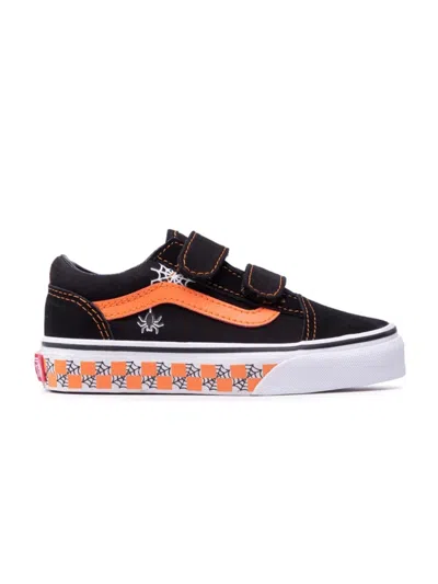 Vans Mini Checkerboard Glow Sneakers For Kids In Black
