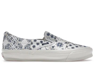 Pre-owned Vans Og Classic Slipon Lx Kith For Vault Azulejo Tile Sneakers In White/blue