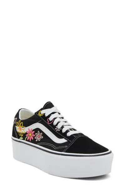 Vans Old Skool Platform Embroi In Black/true White