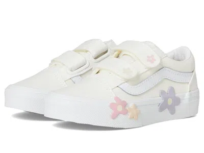 Vans Old Skool V Flower (little Kid) Kid's Shoes Star White : 3 Little Kid M, Canvas In Neutral