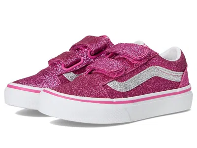Vans Old Skool V (little Kid) Kid's Shoes Glitter Raspberry Rose : 3 Little Kid M, Leather/textile In Purple