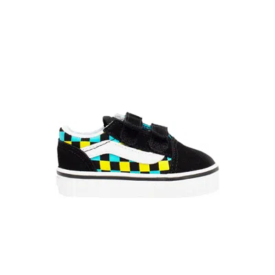 Pre-owned Vans Old Skool V Toddler 'neon Glow Checkerboard' | Black | Infant Size 5