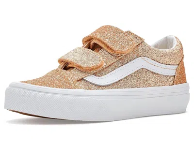 Vans Old Skooltm V (little Kid) Kid's Shoes Glitter Apricot Glow : 1.5 Little Kid M, Canvas In Neutral