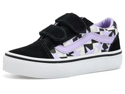 Vans Old Skooltm V (little Kid) Kid's Shoes Starry Check Soft Purple: 1 Little Kid M, Canvas In Black