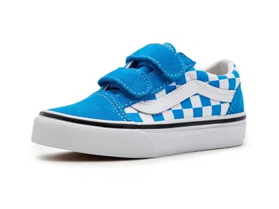 Vans Old Skooltm V (little Kid) Kids Shoes Color Theory Checkerboard Bright Azure : 12 Little Kid M, Canv In Blue