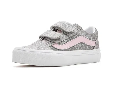 Vans Old Skooltm V (little Kid) Kids Shoes Glitter Silver/pale Petal: 11.5 Little Kid M In Gray