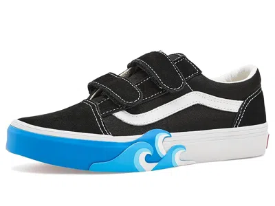 Vans Old Skooltm V Wave (little Kid) Kid's Shoes Black/bright Azure : 3 Little Kid M, Canvas/suede
