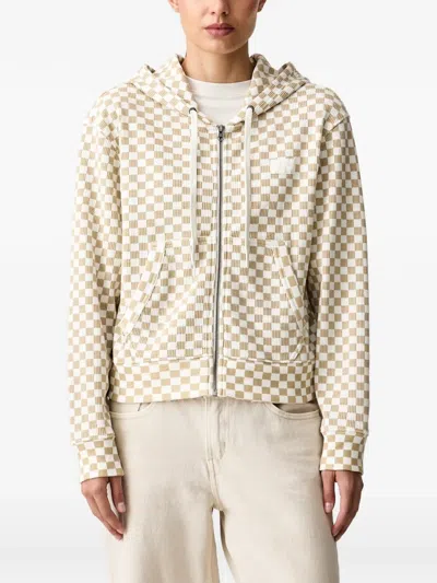 Vans Pierce Shrunken Checkerboard-print Waffle-knit Hoodie In White