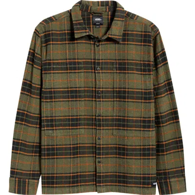 Vans Plaid Cotton Flannel Button-up Overshirt In Green