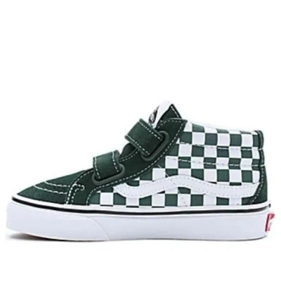 Vans (ps)  Checkerboard Sk8-mid Reissue Hook And Loop Shoes 'green White' In Multi