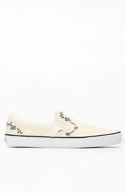 Vans Rose & Thorn Embroidered Classic Slip-on Shoes In White In Neutral