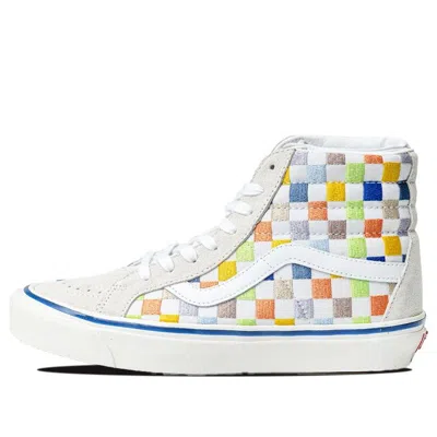 Vans Sk8-hi High Top Casual Skate Shoes Unisex Beige Multi-color Grid 'cream' In White