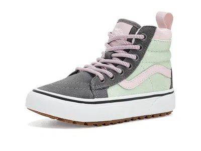 Vans Sk8-hi(r) Insulated (little Kid) Kid's Shoes Pewter/dusty Mint: 2 Little Kid M, Leather In Gray