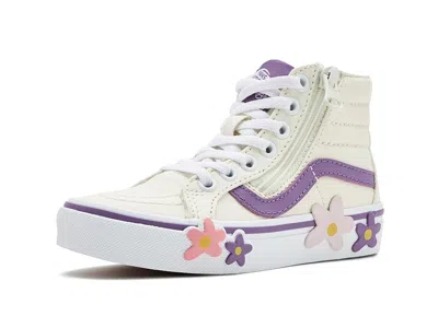 Vans Sk8-hi(r) Reissue Side Zip Flower (little Kid) Kid's Shoes Marshmallow: 3 Little Kid M In White