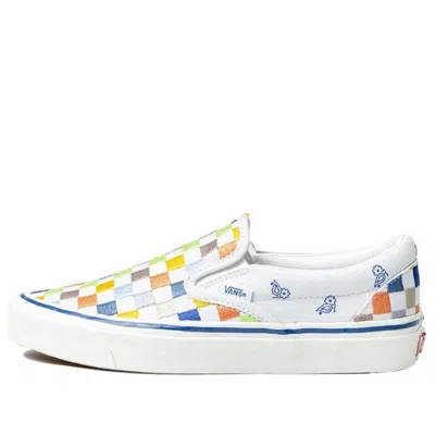 Vans Slip-on Low Tops Casual Skateboarding Shoes Unisex White Blue Multi-color 'white Yellow Blue'