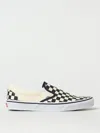Vans Classic Slip On In Checkerboard Print In White And Black With White Stripe In Natural
