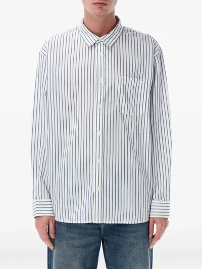 Vans White Premium Dobby Stripe Long Sleeve Shirt In Green